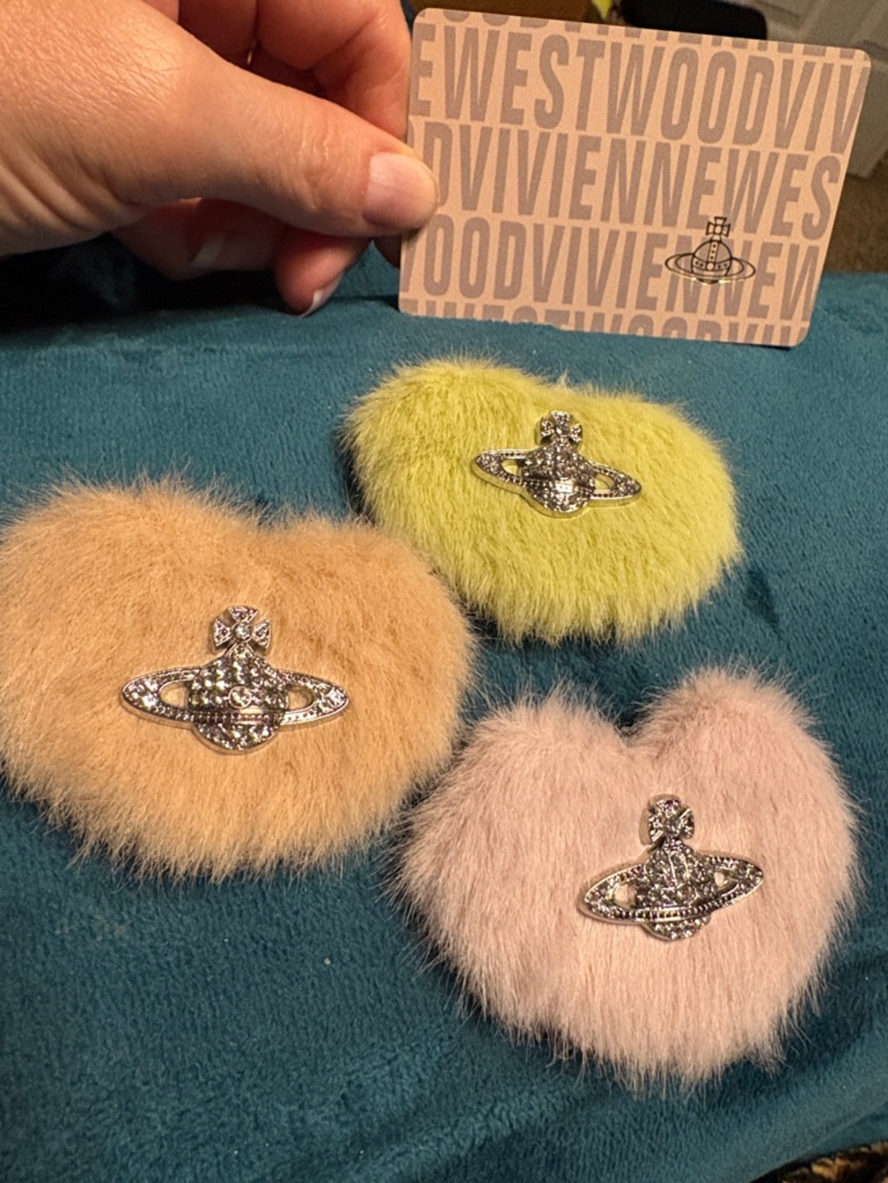 Vivienne Westwood Heart Fur Hair Clip Trio - Lime, Beige, Blush